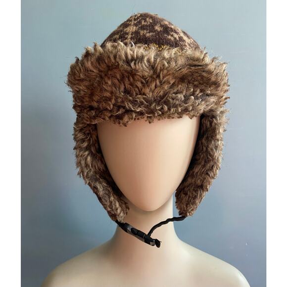 Thick Brown/Red Fleece Lined Winter Hat w/Ear Flaps sz OS (Unisex) - Picture 2 of 9